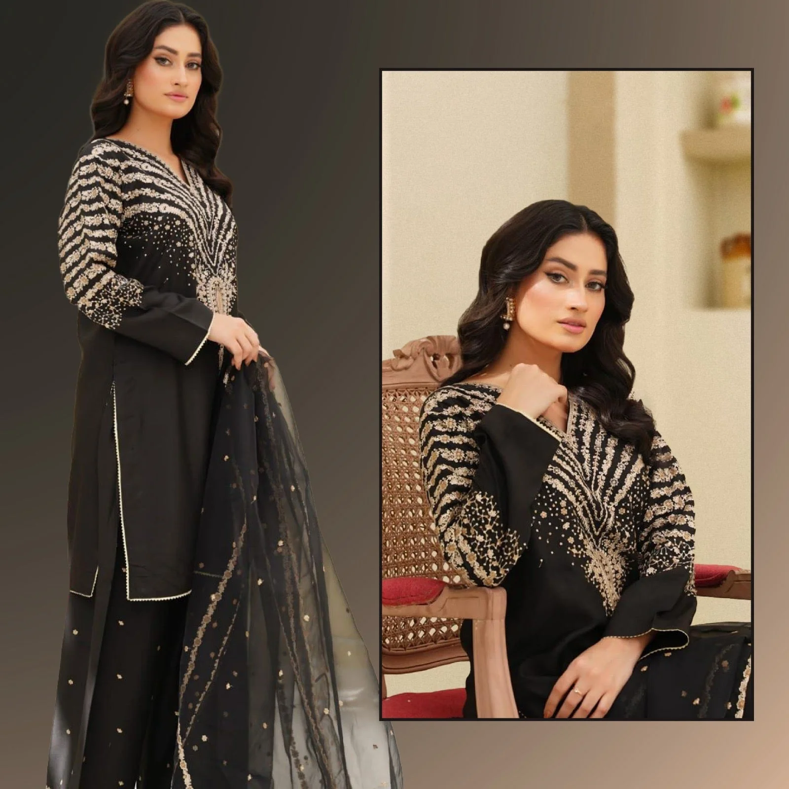 Black Miracle Embroidered 3 PC - Image 4