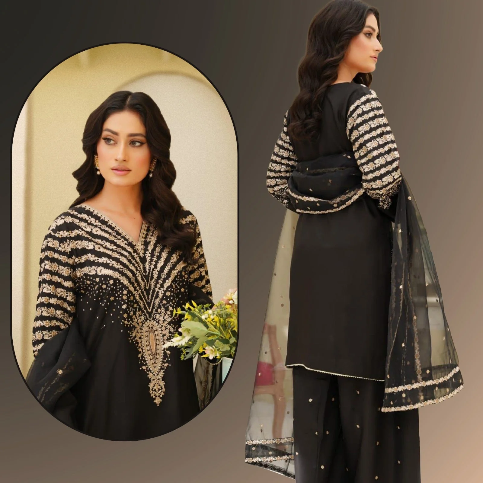 Black Miracle Embroidered 3 PC